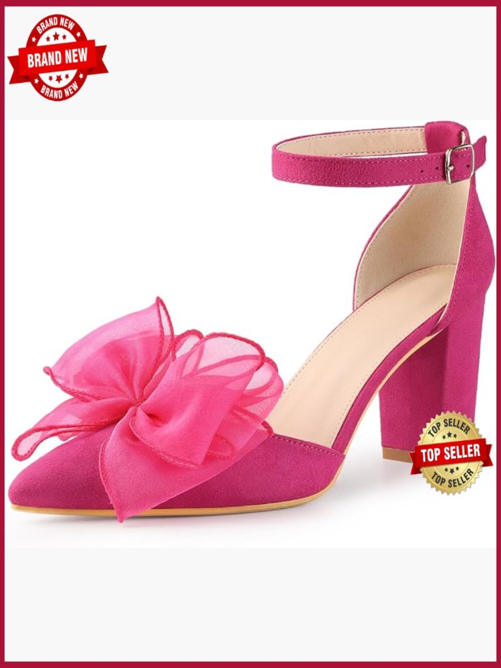 Closed Toe Chunky Heel Pumps with Bow and Ankle Strap